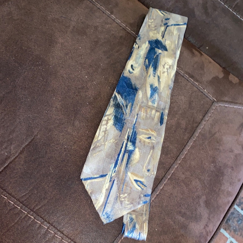Abstract Patterned Tie in Blue and Gold